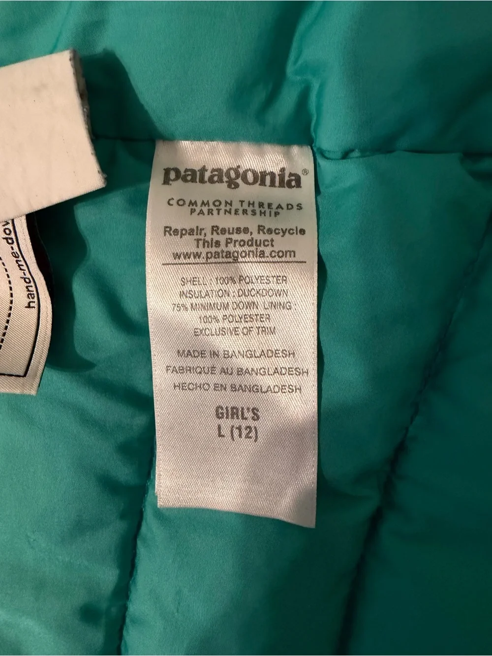 Patagonia Kids Teal Quilted Insulated Puffer Jacket